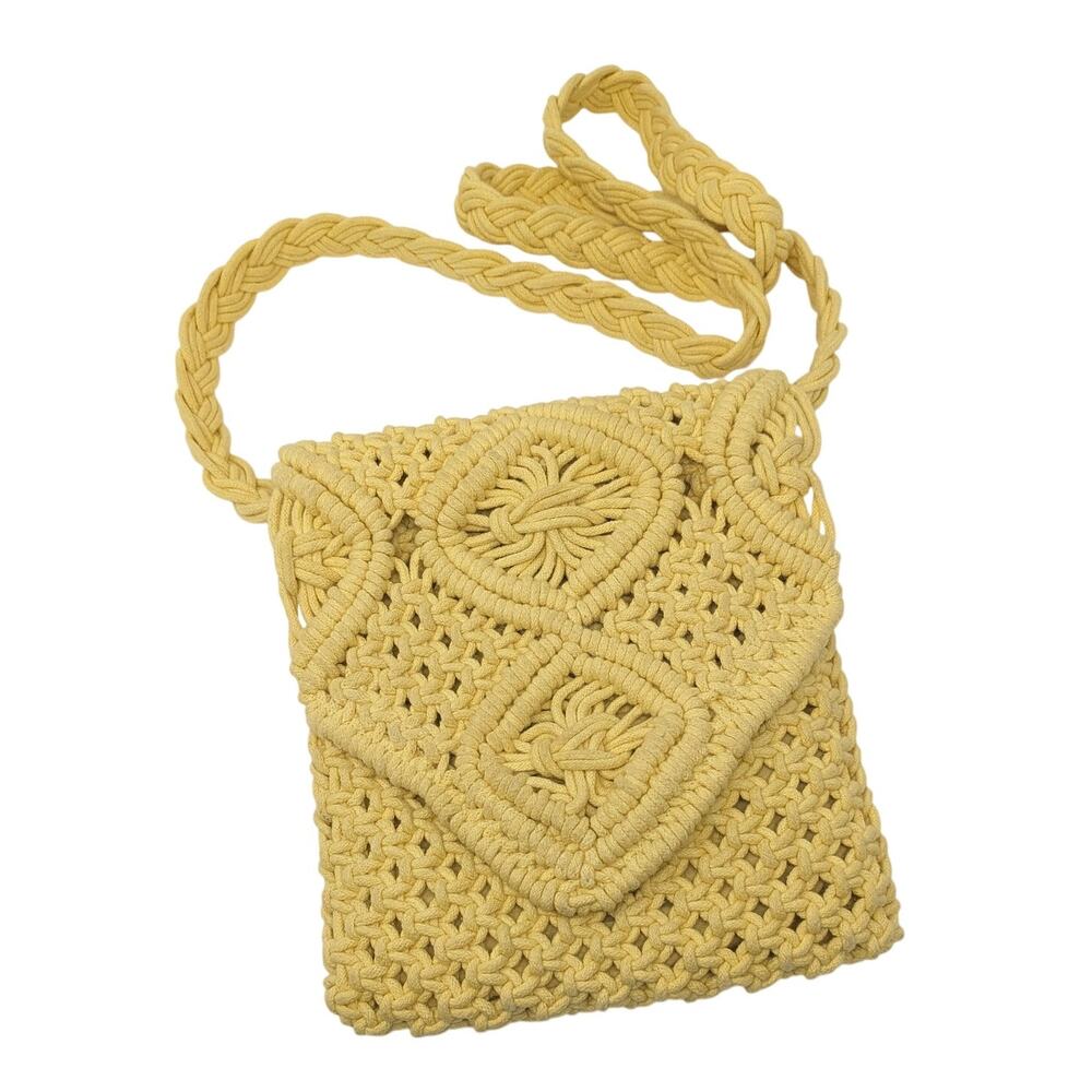 Tommy Bahama Womens Bag Crossbody Purse Boho Macrame Shoulder Foldover Yellow